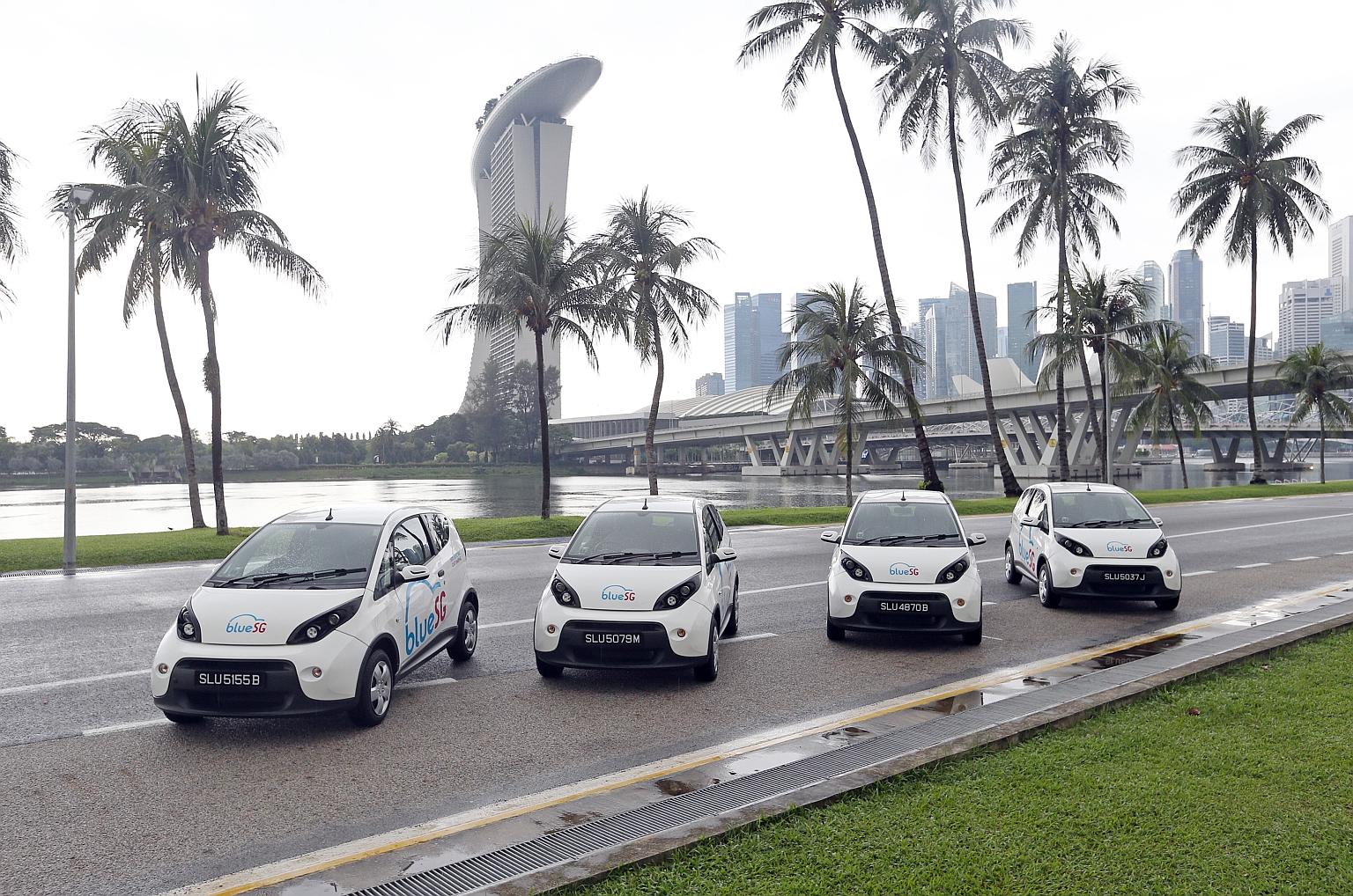 BlueSG launched in Singapore on Dec 12 with 80 vehicles and 32 charging stations. By 2020, the goal is to have 1,000 of such green cars, along with 500 charging locations offering 2,000 charging points - making BlueSG the second-largest electric-car 