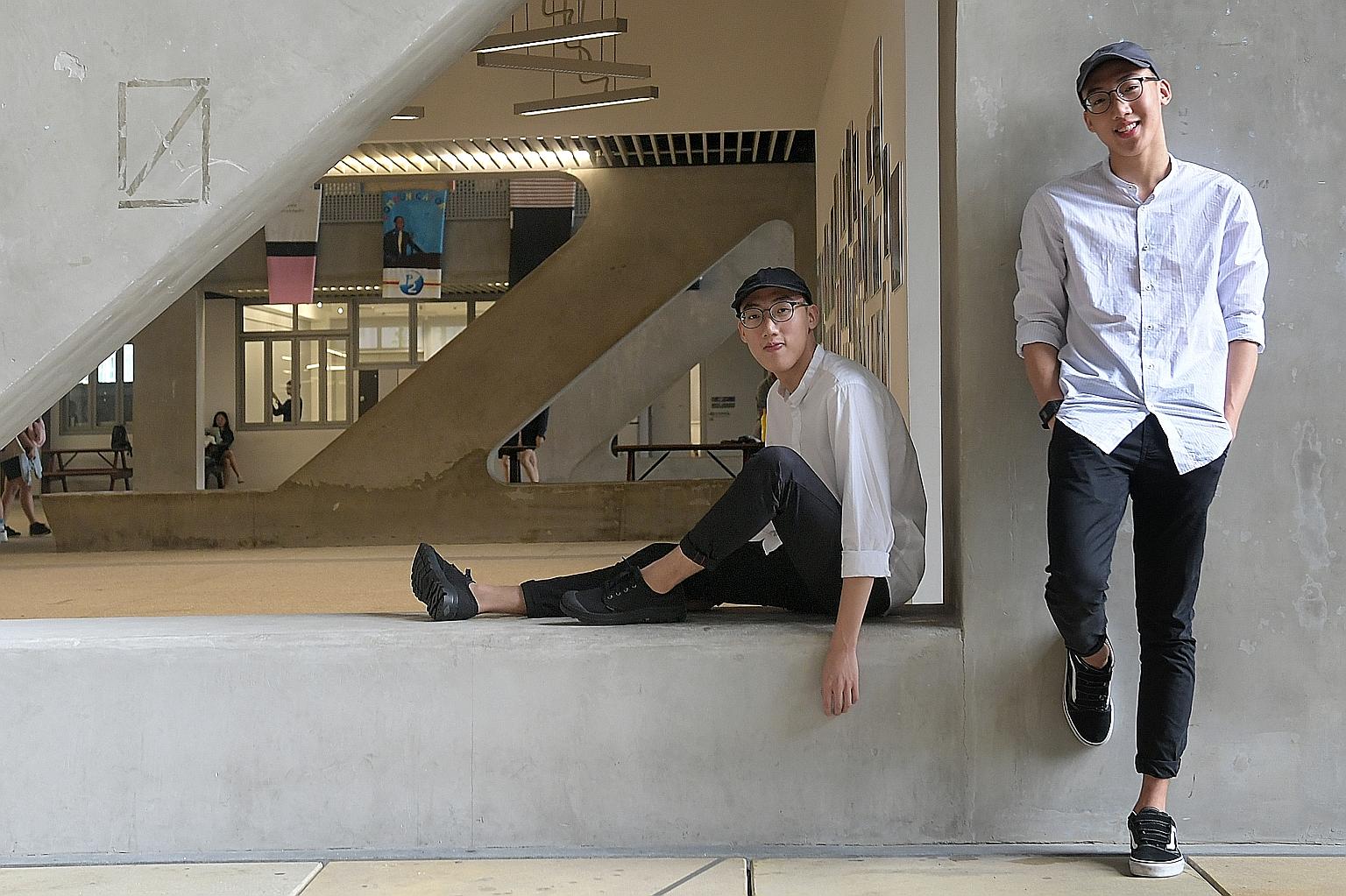 Twins Lim Zeharn (left) and Lim Zeherng scored full marks in the IBCP at Sota. The arts school had its best performance for the programme, with over 90 per cent of students achieving excellence. Under the IBCP, students take four core subjects, two d