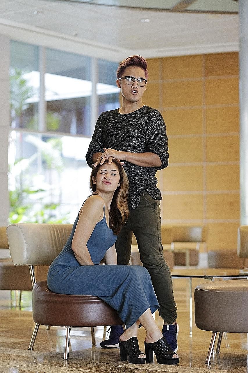 Munah Bagharib and Hirzi Zulkiflie (standing) of YouTube channel @MunahHirzi Official, which has more than 145,000 subscribers.
