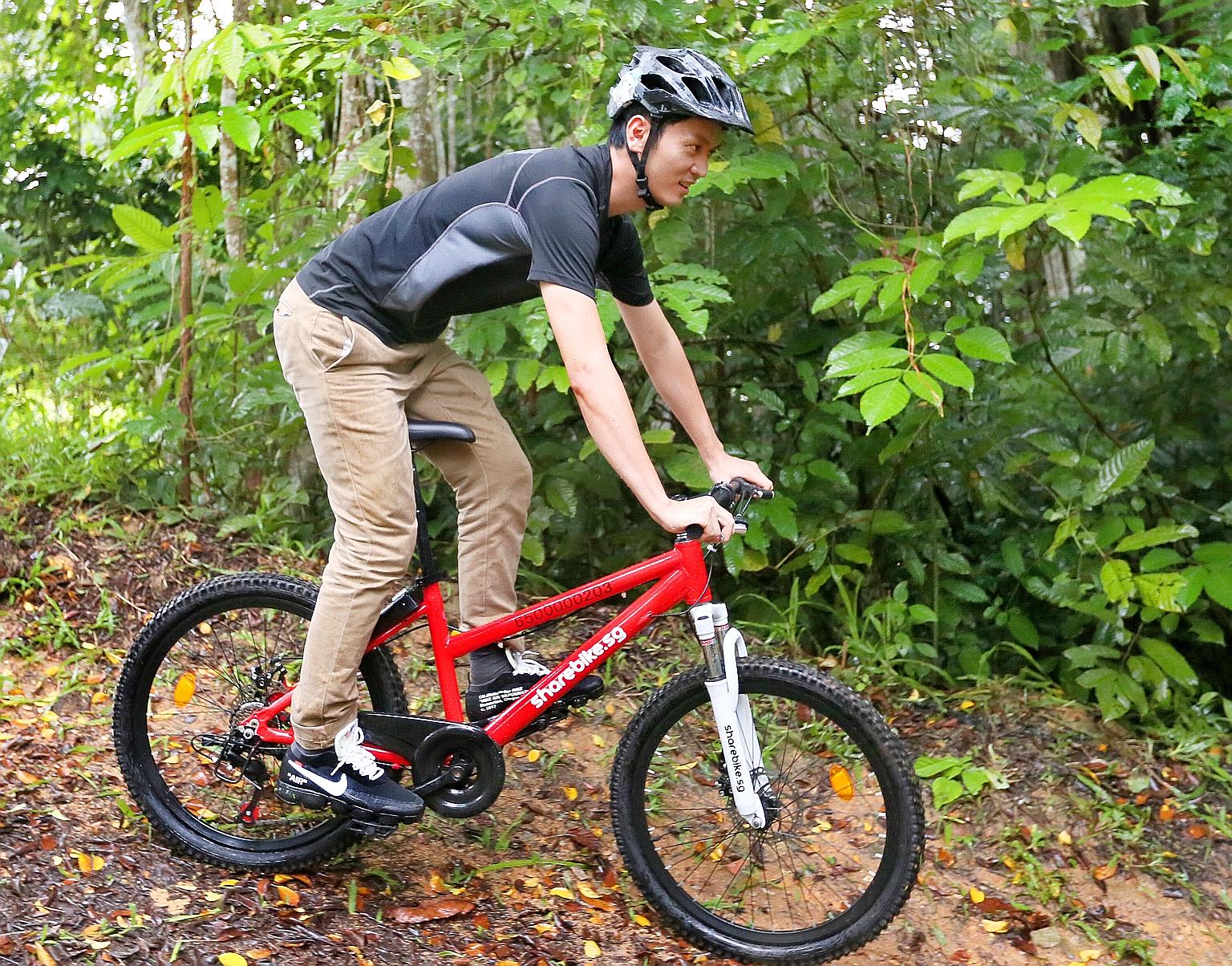 Mr Ethan Tan's company, ShareBikeSG, differentiates itself from the five other companies as it offers mountain bikes. The bicycles will also help bridge the 1km distance between Chestnut Nature Park, where he has a bike rental service for cyclists ri