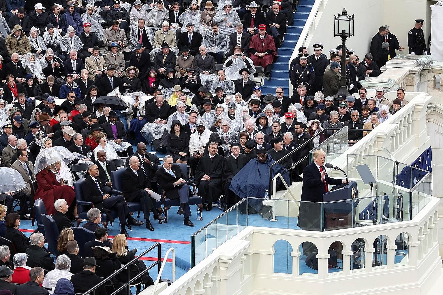 US President Donald Trump delivering his inaugural address in Washington on Jan 20 last year. The writer, an imam at the Islamic Institute of Orange County, says the past year has not always been easy, but during challenging times, he reminds his com