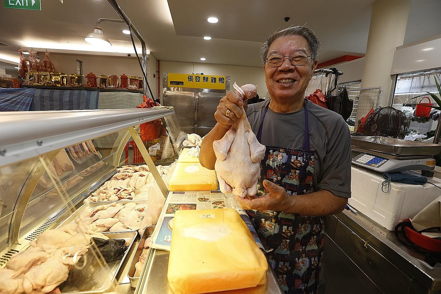 Mr Chan Lay Boo, 82, has been selling chickens at Tiong Bahru Market and its predecessor, the Seng Poh Road Market, for over 60 years and even met his wife - the daughter of a vegetable seller near his stall - there.
