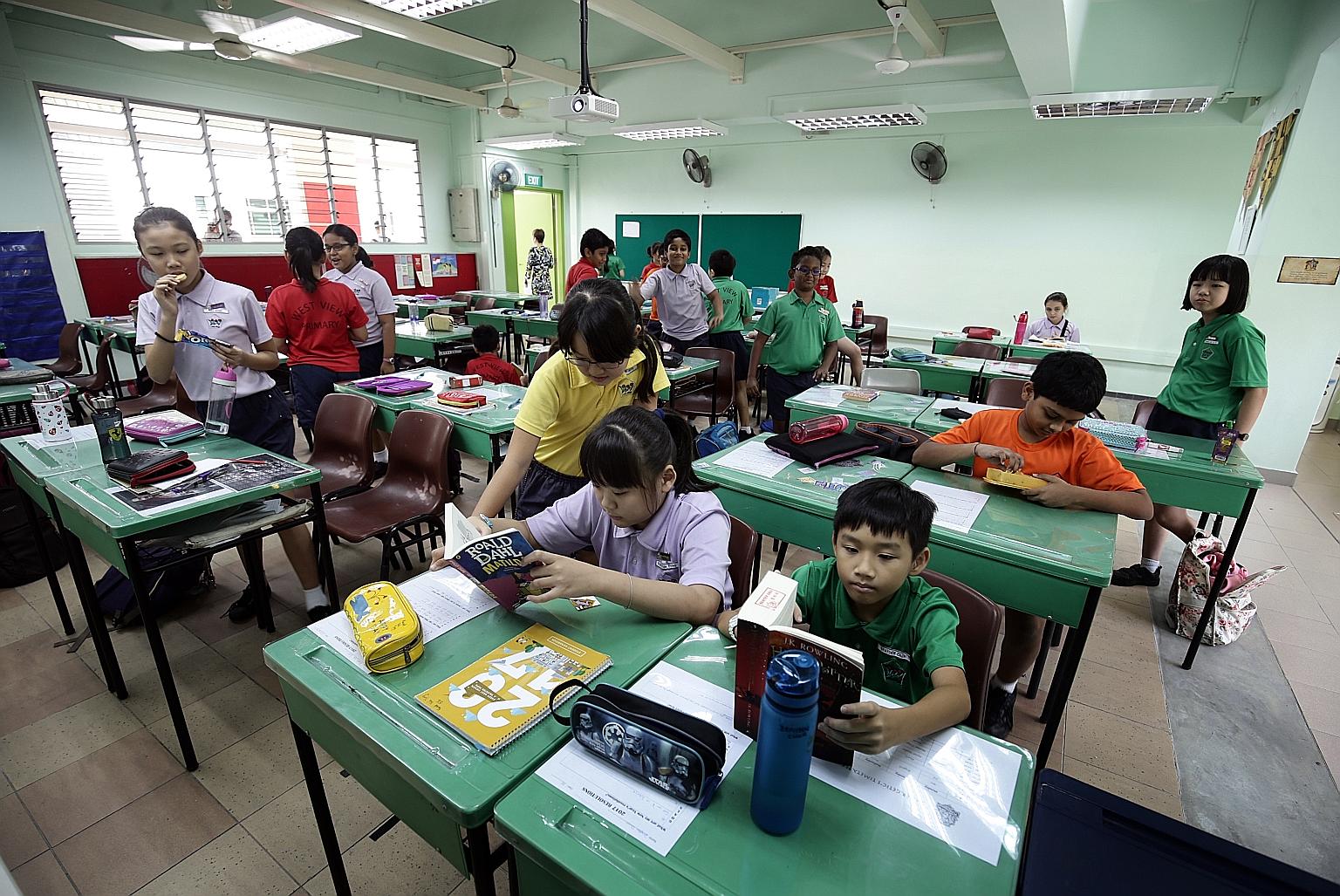 Pupils at West View Primary School have a 10-minute break around noon and are free to munch on snacks so that they do not get hungry before school dismissal. As more schools move towards a single-session model, some parents are concerned that their c