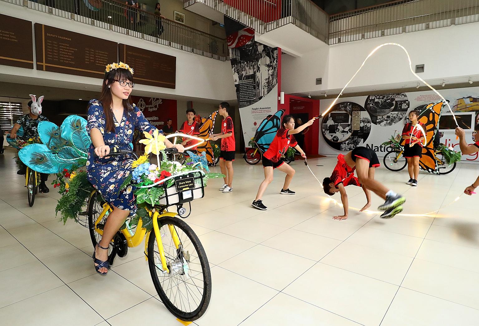 Jump-rope performers, colourful dancers and jazzed-up bicycles will be shaking things up at this year's Chingay Parade to be held on Feb 23 and 24 at 8pm. The parade will start at the F1 Pit Building before passing the Singapore Flyer and Raffles Ave