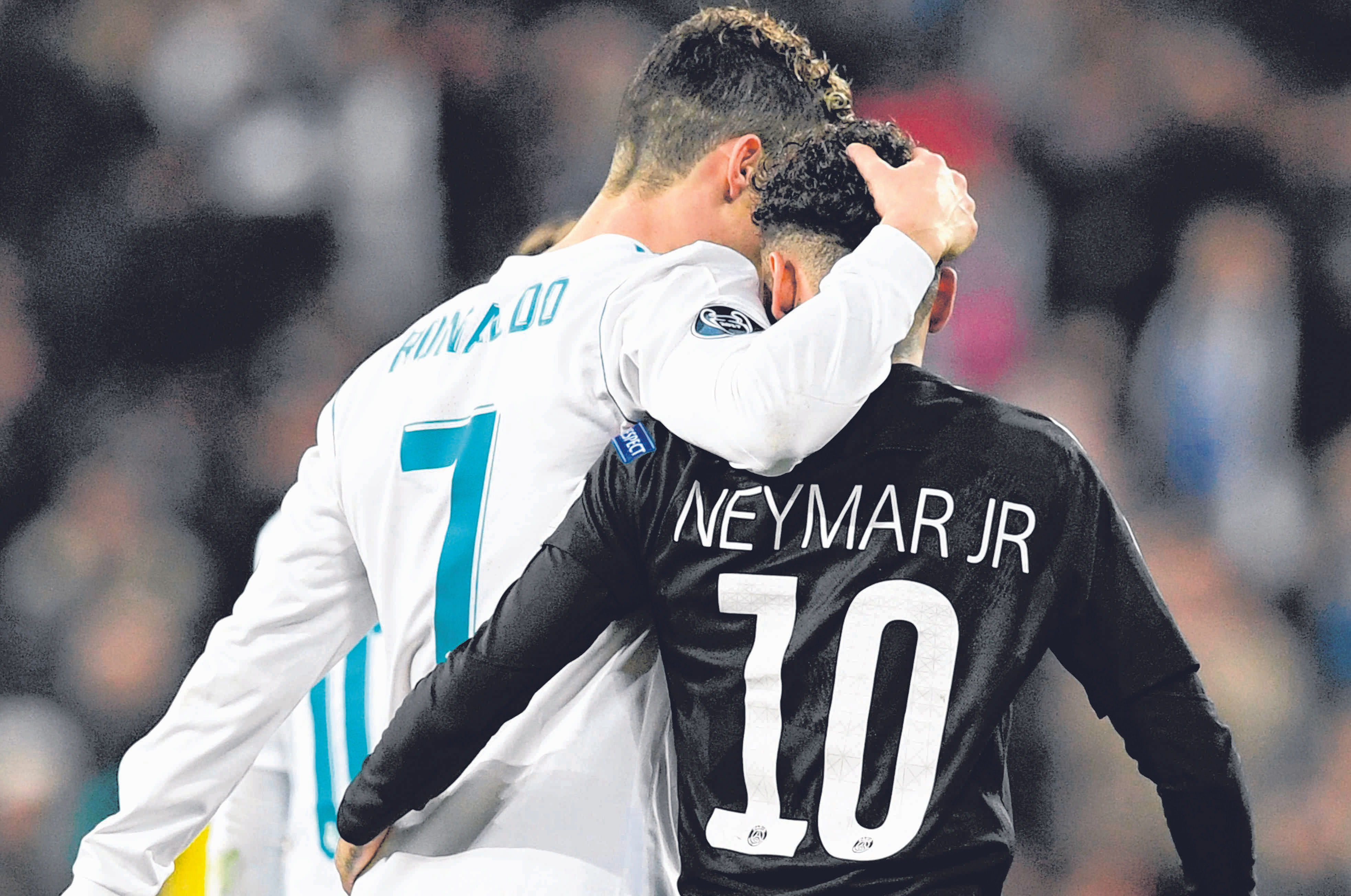Real Madrid’s Cristiano Ronaldo and Paris Saint-Germain’s Neymar at half-time during the Champions League game on Wednesday. Real came from behind to win 3-1 and former Brazil striker Walter Casagrande said of Neymar: “He doesn’t have the quality of Messi