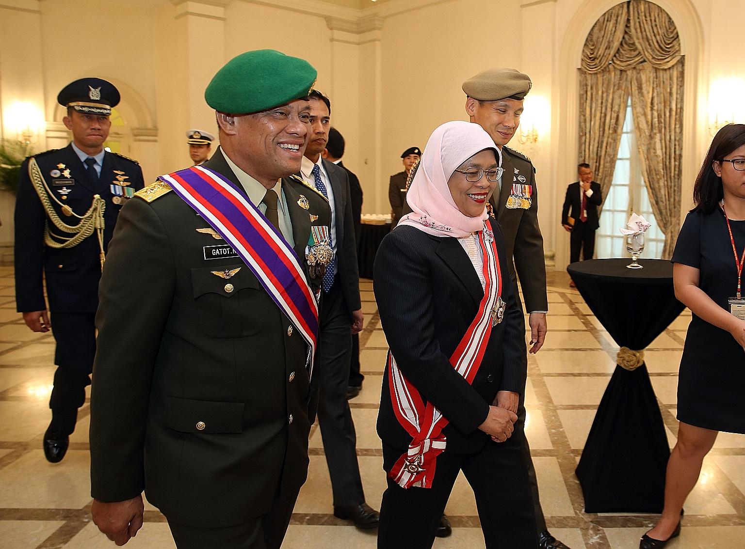 The former commander-in-chief of the Indonesian Armed Forces (TNI), General Gatot Nurmantyo, was conferred Singapore's highest military award for his "significant contributions towards strengthening the close and longstanding defence relations" betwe