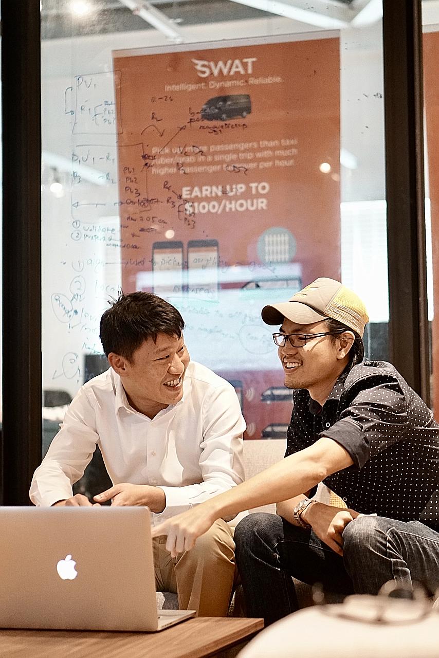Co-founders Arthur Chua (left) and Jarrold Ong want their service to be 25 per cent slower than cabs but 75 per cent cheaper.