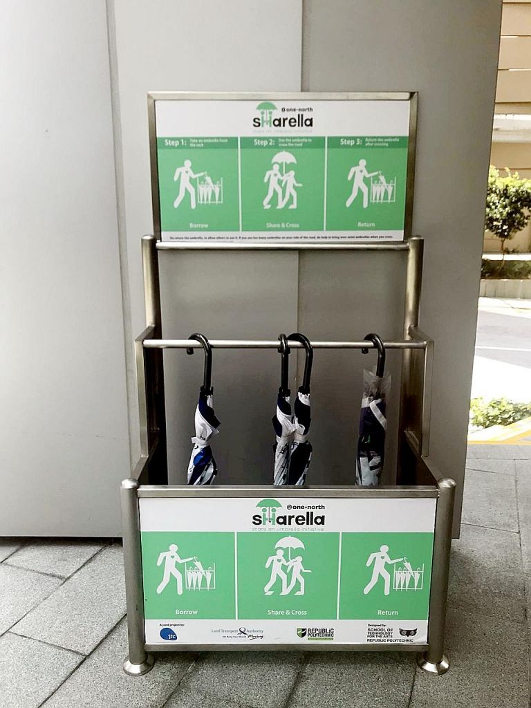 One of the five Sharella racks at one-north. Apart from one-north, Sharella can be found in two other areas - in Sembawang, where the scheme was officially launched last December, and in Ulu Pandan.