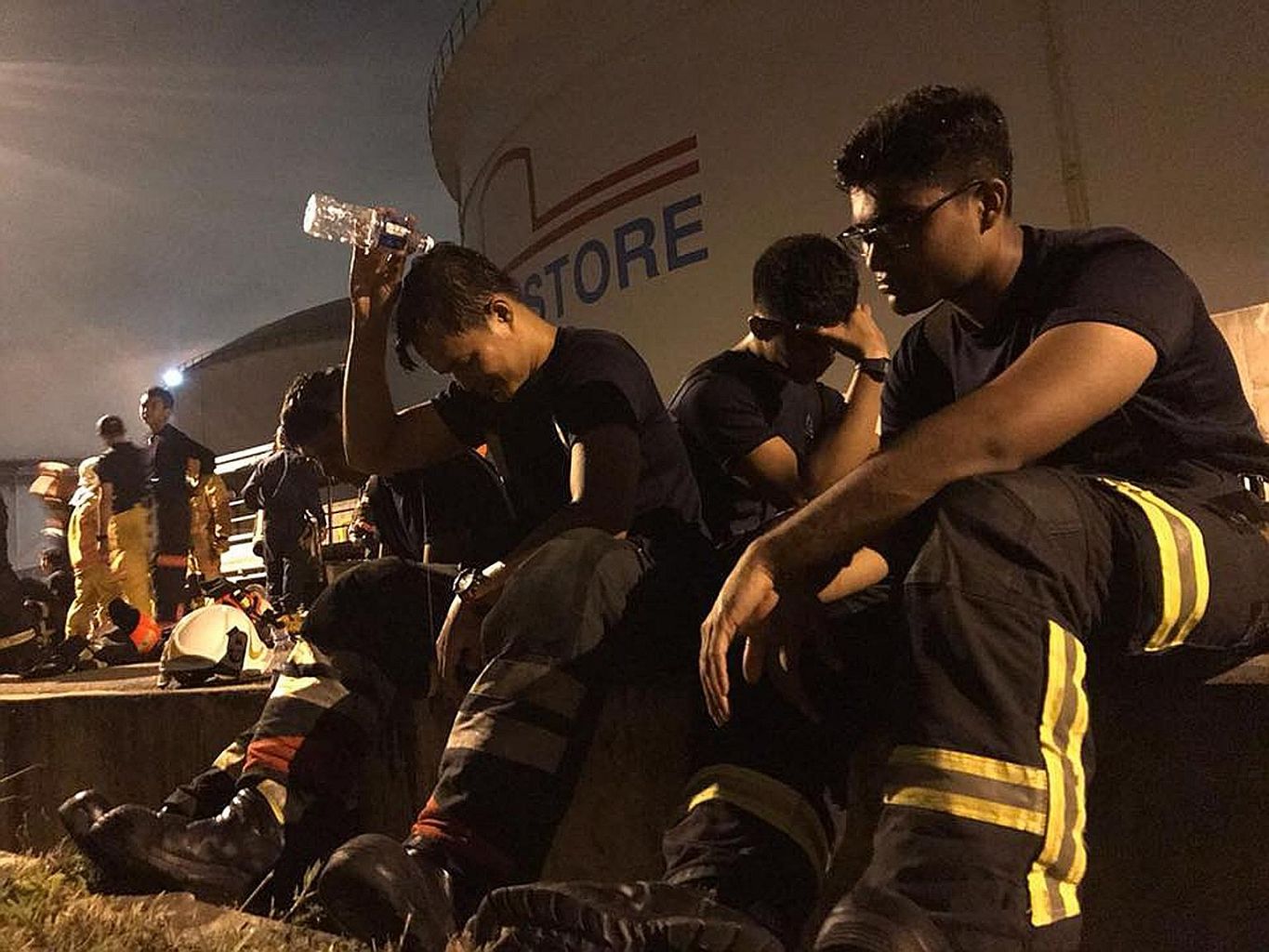 The SCDF said the heat from the burning tank posed a major challenge to firefighters. The prolonged operation saw firefighters taking turns to recuperate before heading back "into the thick of action".