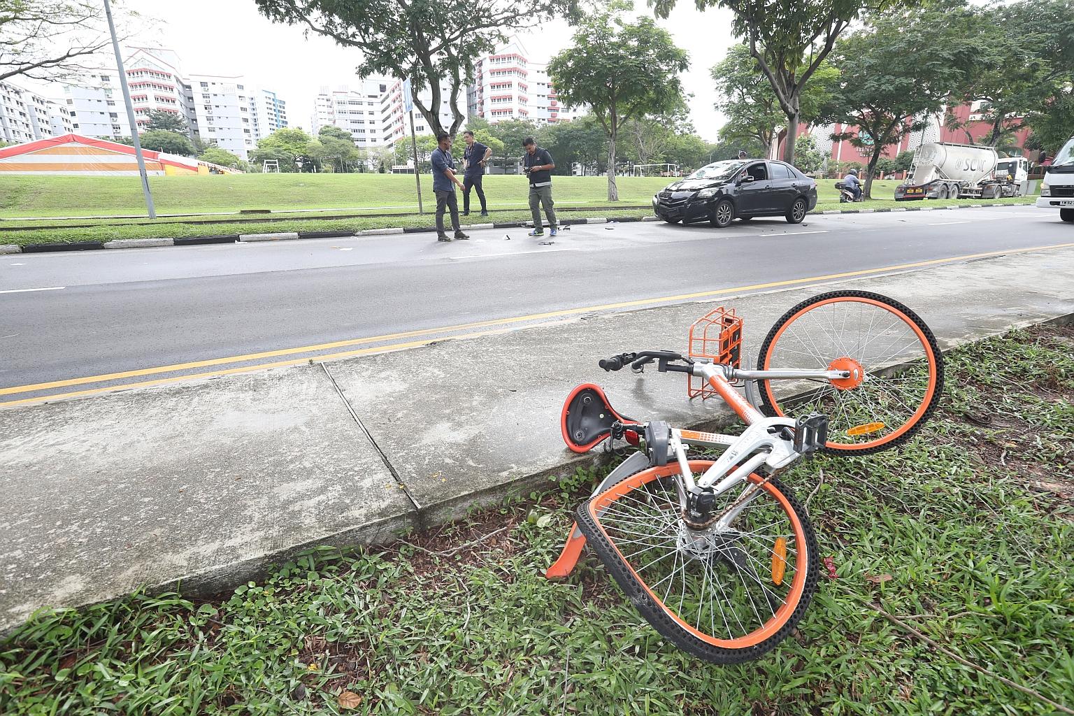 A 19-year-old female cyclist was taken unconscious to Ng Teng Fong General Hospital after being hit by a car in Corporation Road yesterday morning.
