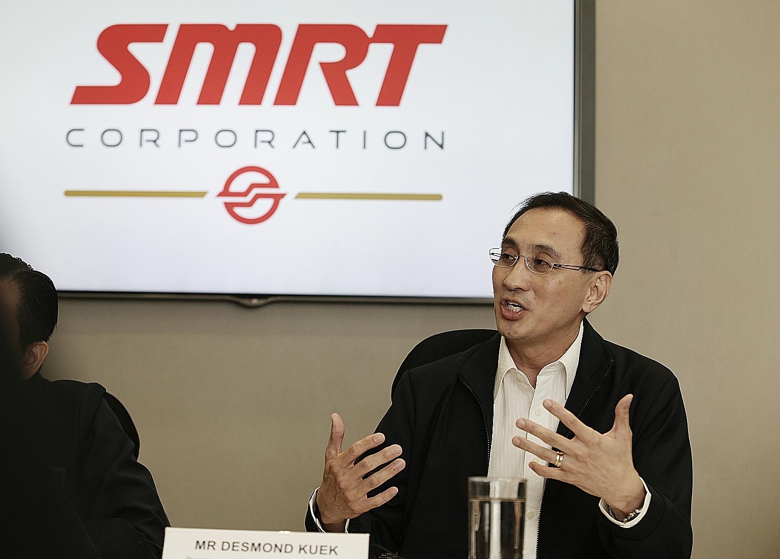 Chief executive Desmond Kuek said SMRT has seen positive results with the completion of key projects, but noted that "there is more we can do to drive reliability even higher".