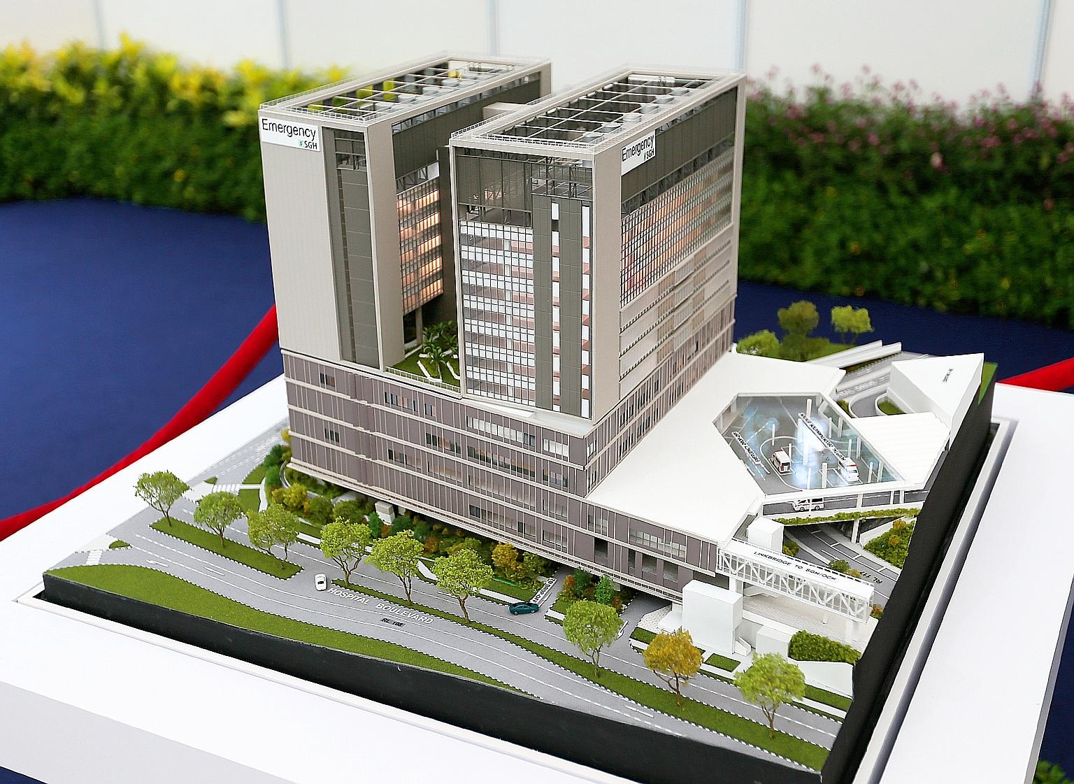 A model of the Singapore General Hospital's emergency medicine building, which is expected to be completed in 2023.