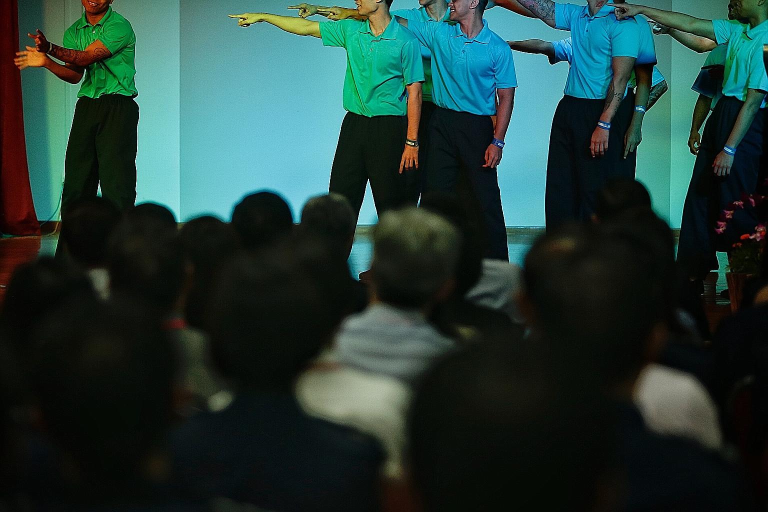A street jazz performance by inmates during the National Youth Achievement Award presentation ceremony at Tanah Merah Prison yesterday.
