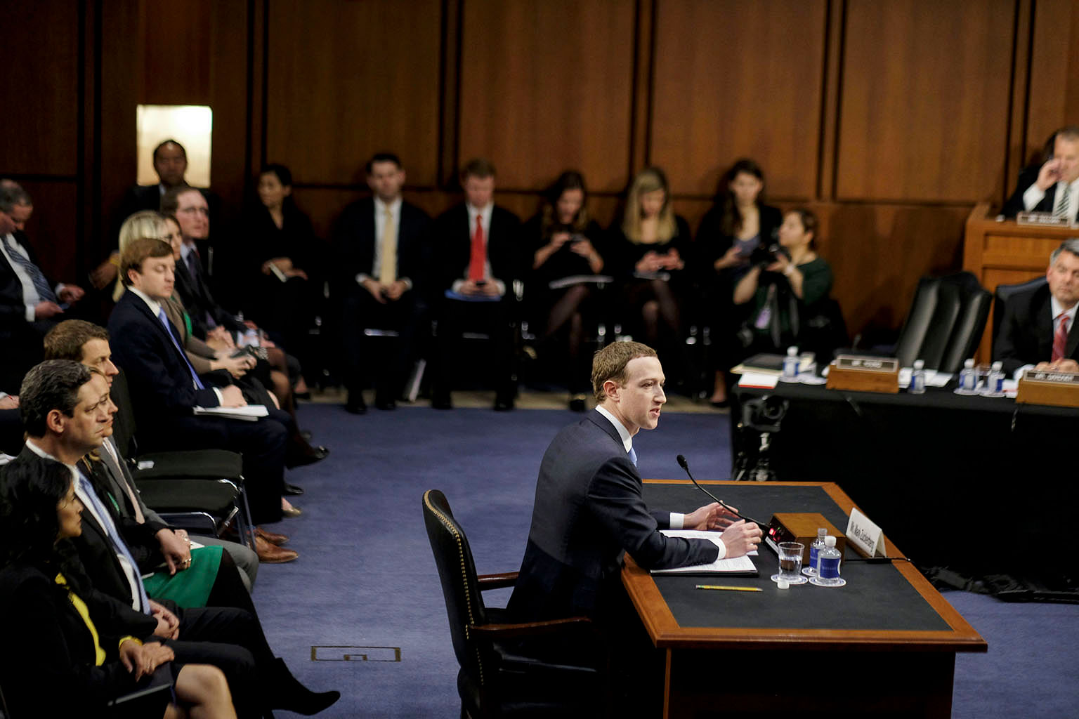 Facebook CEO Mark Zuckerberg at a Senate hearing in Washington this week. Privacy advocates want US lawmakers and regulators to have a pointed discussion about the stockpiling of personal data at the core of the giant social media company's business.