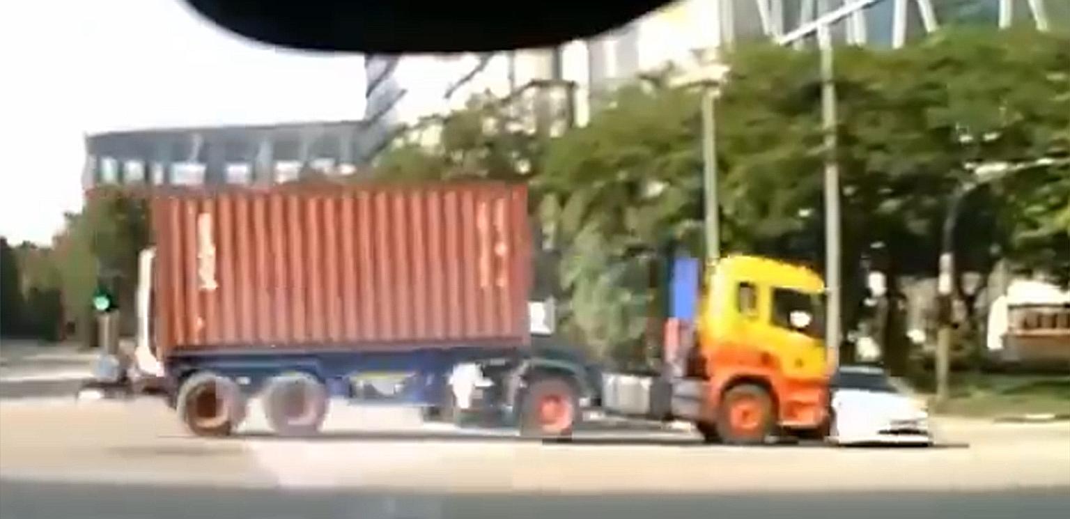 A man was injured following an accident in which a trailer truck rammed a car at a traffic junction in Jurong West yesterday morning. The police said they were alerted to the accident at the junction of Jalan Buroh, Pioneer Road and Tanjong Kling at 