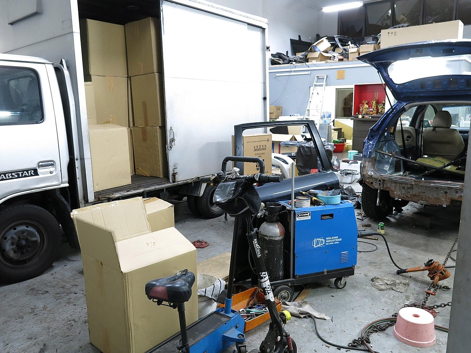 A total of 5,120 cartons and four packets of contraband cigarettes were found in a motor workshop in an industrial building in Kaki Bukit Avenue 4. A Singapore-registered truck that earlier entered workshop was also seized.