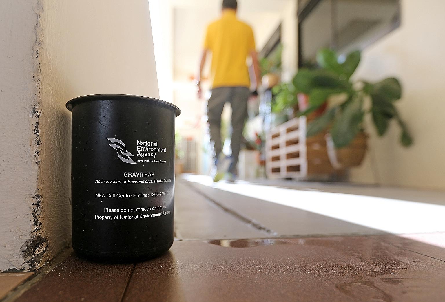 A Gravitrap deployed by the National Environment Agency (NEA) as part of its efforts to reduce the mosquito population here. Concerted community action is also needed in this push, said an NEA official.