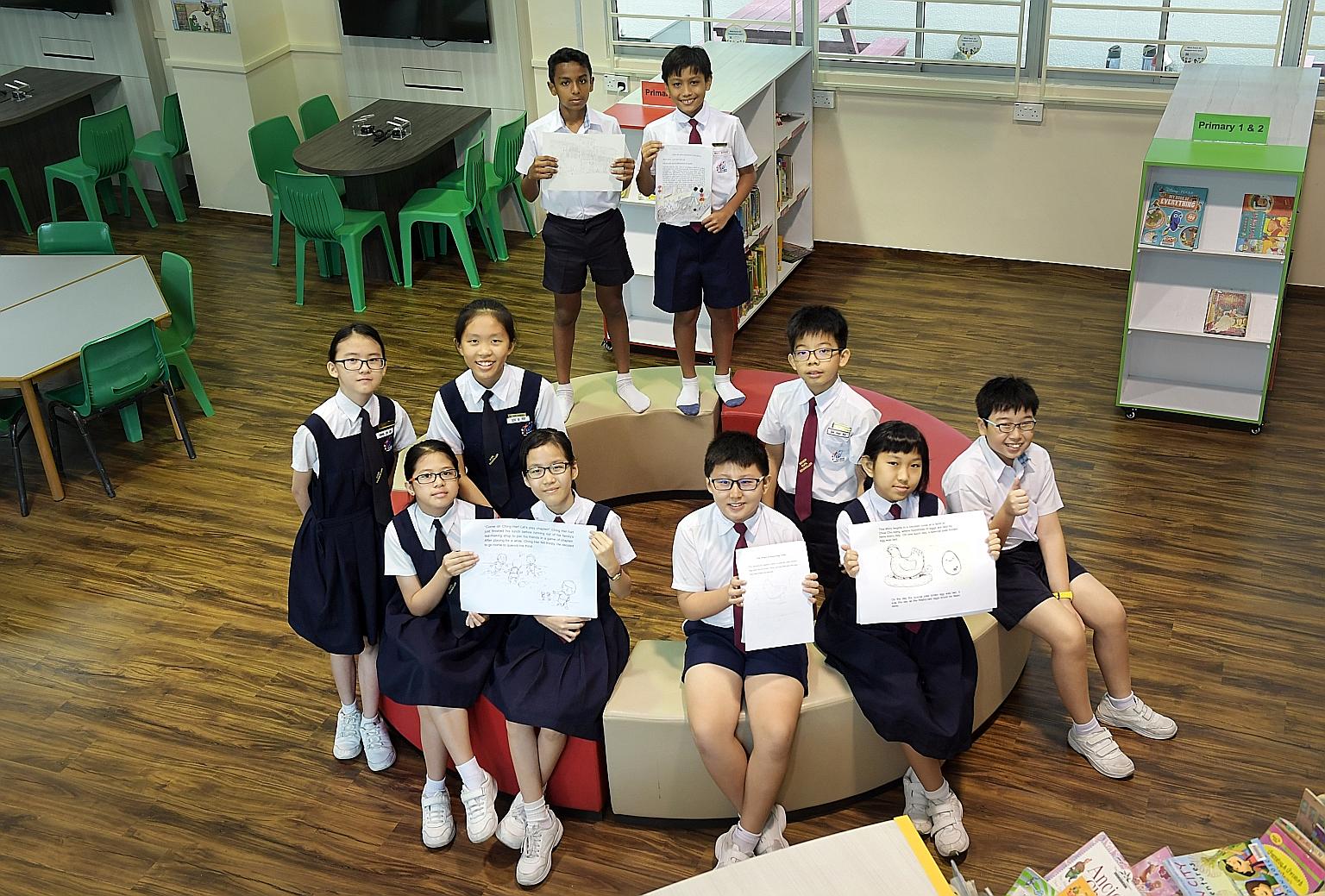 Ten of the 12 Teck Whye pupils who are coming up with three children's books related to Chinatown - (first row, from lef) Hariette Palma, Teng Kaixin, Lv Jingyan, Zhang Huixin and Callum Mok, (middle row, from left) Cheng Zhi Xin, Goh Si Rui and Sia 