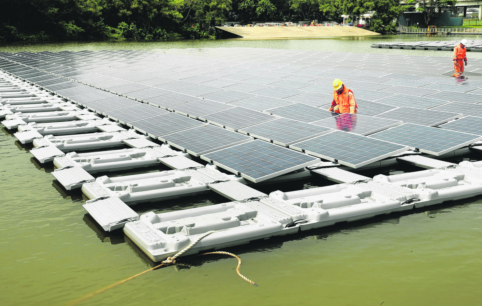 The floating solar panel test bed at Tengeh Reservoir is the world's largest. PUB is looking at adding solar systems to Bedok and Lower Seletar reservoirs to power its energy-intensive water treatment processes in a greener way.