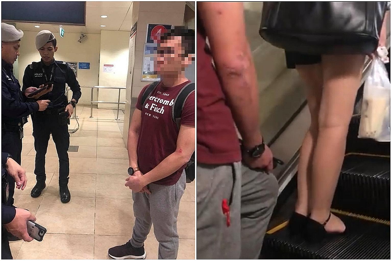 A 27-year-old man was arrested at Bishan MRT station yesterday after he appeared to film under the skirt of a woman on the escalator.