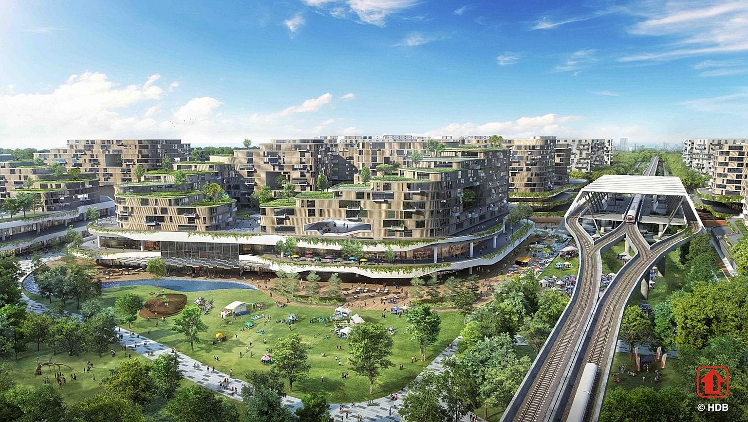 An artist's impression of Tengah, which will have a car-free town centre. National Development Minister Lawrence Wong said that over the next few years, there will be a steady stream of flats in Tengah, which is Singapore's first new town in more tha