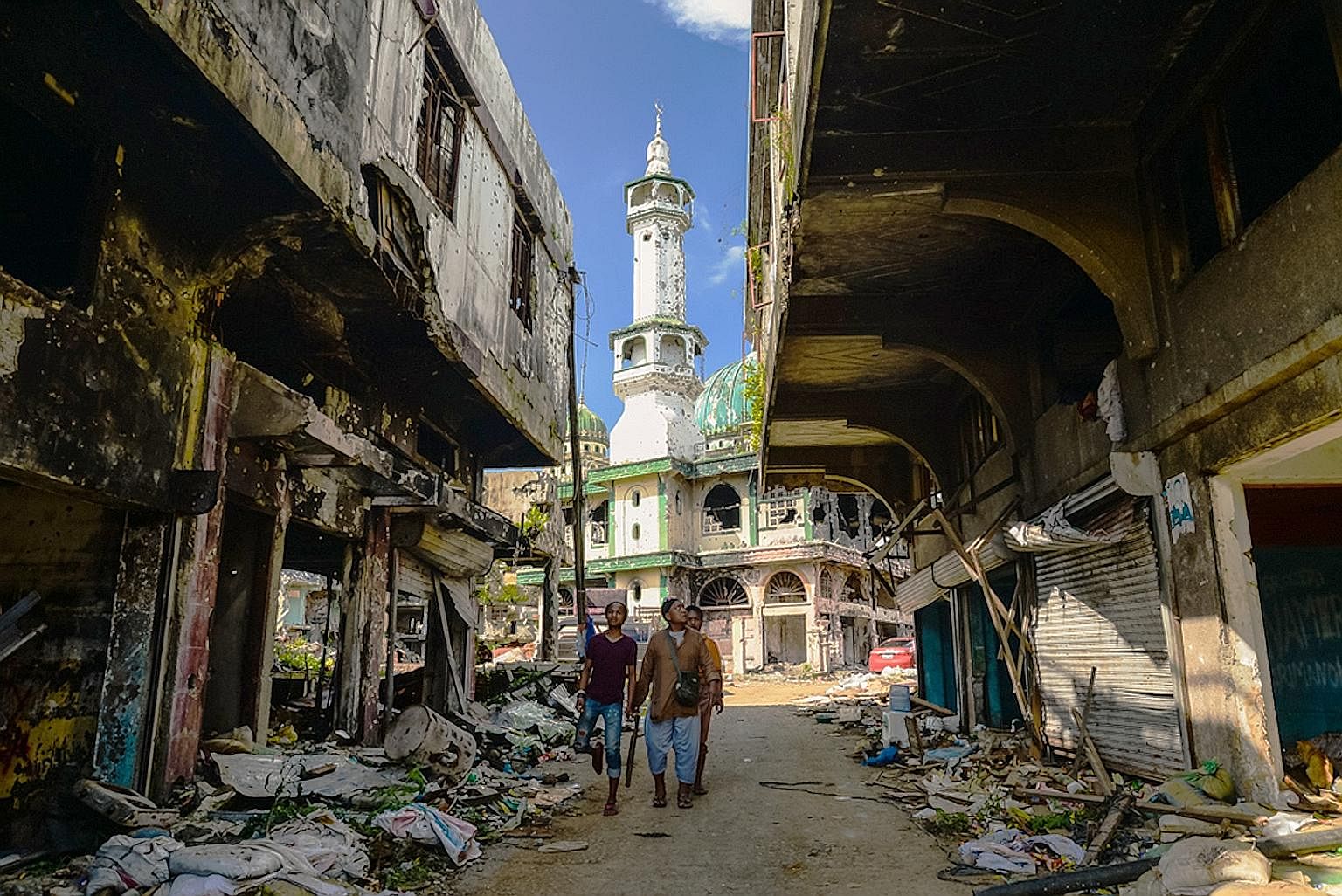 A drone shot of Marawi's commercial hub, which was destroyed during the five months of fighting between security forces and militants. Till today, the area remains a desolate wasteland covering 250ha that includes the hollowed-out shell of what was o