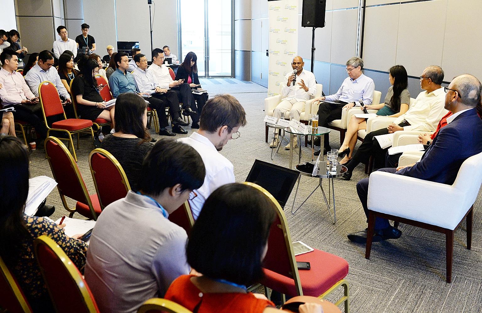 Minister for the Environment and Water Resources Masagos Zulkifli (fourth left on panel), during his first Facebook Live panel discussion yesterday, which was broadcast worldwide. Among other topics, he drew attention to the importance of separating