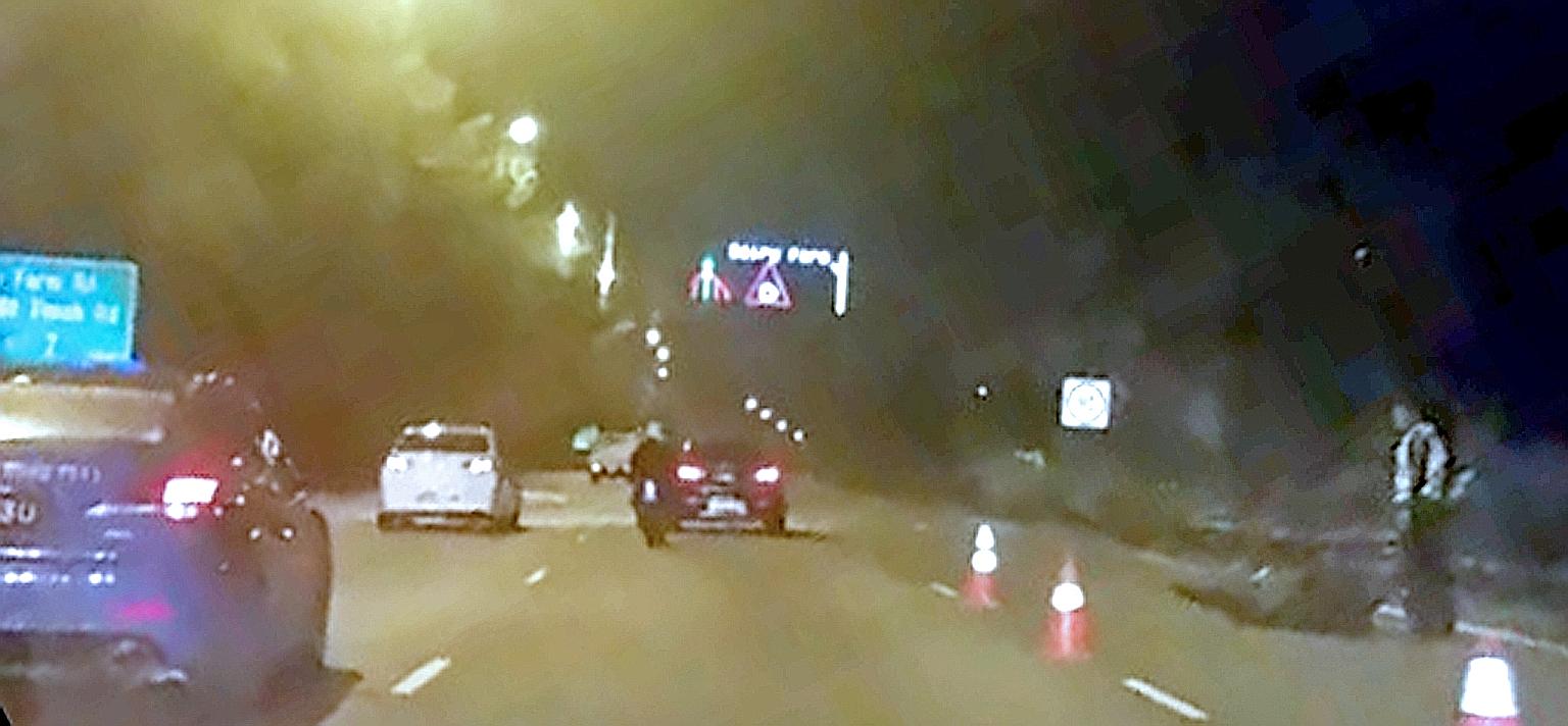 The scene of the November 2016 accident which left motorcyclist Vicknesh Morthy disabled. Mr Vicknesh had hit the carcass of a wild boar lying on the BKE.