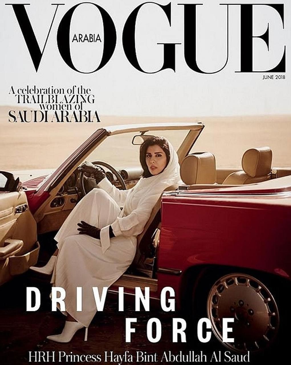 Saudi Princess Hayfa bint Abdullah al-Saud was pictured behind the wheel of a red convertible on Vogue Arabia's cover.