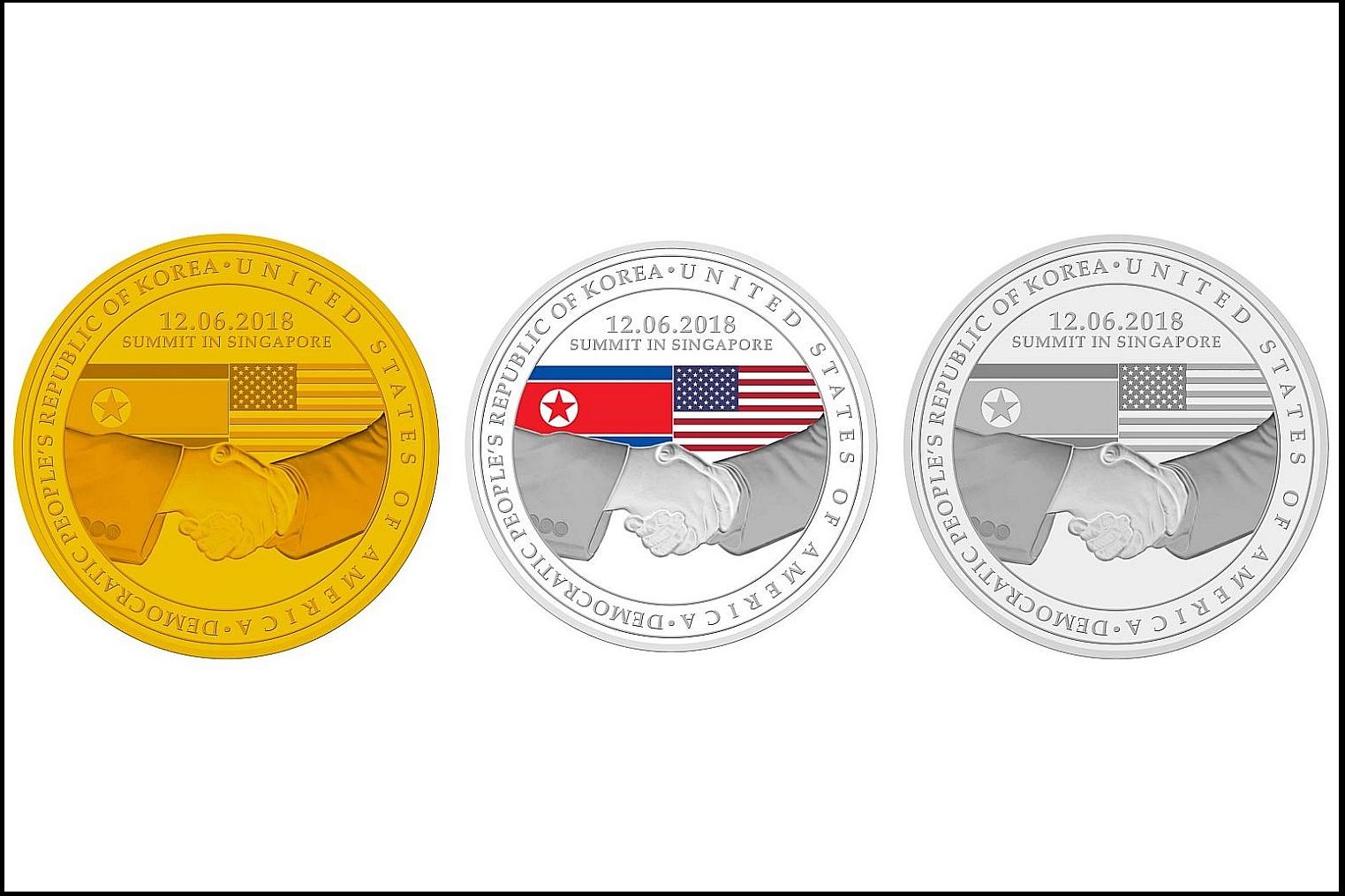 Trump-Kim summit: 3 commemorative medallions depicting handshake