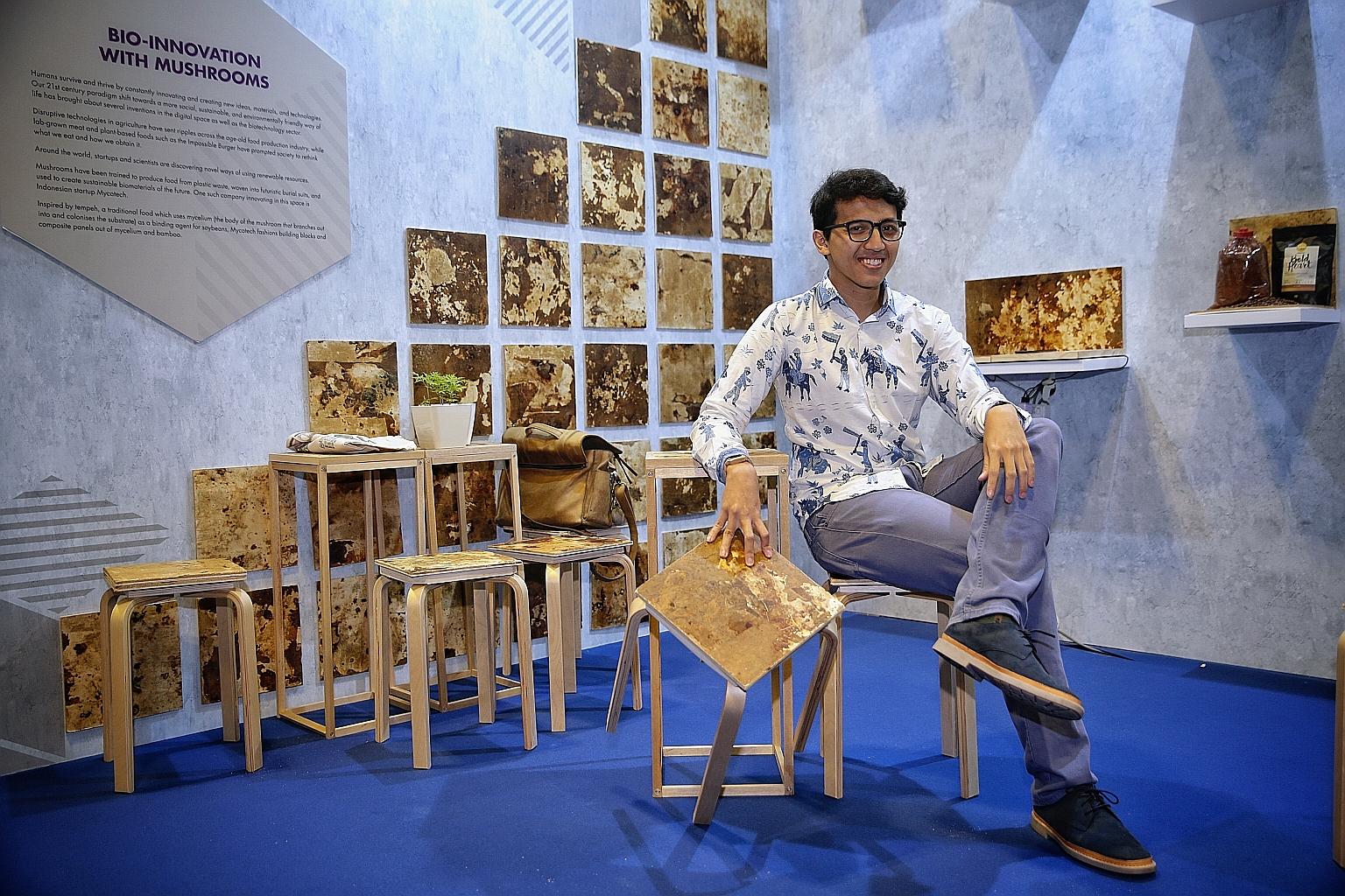 Mr Ronaldiaz Hartantyo, co-founder of Mycotech, which converts agricultural waste into a low-cost building material that is "stronger than concrete". His firm is collaborating with ETH Zurich's laboratory in Singapore to bring the innovation here.