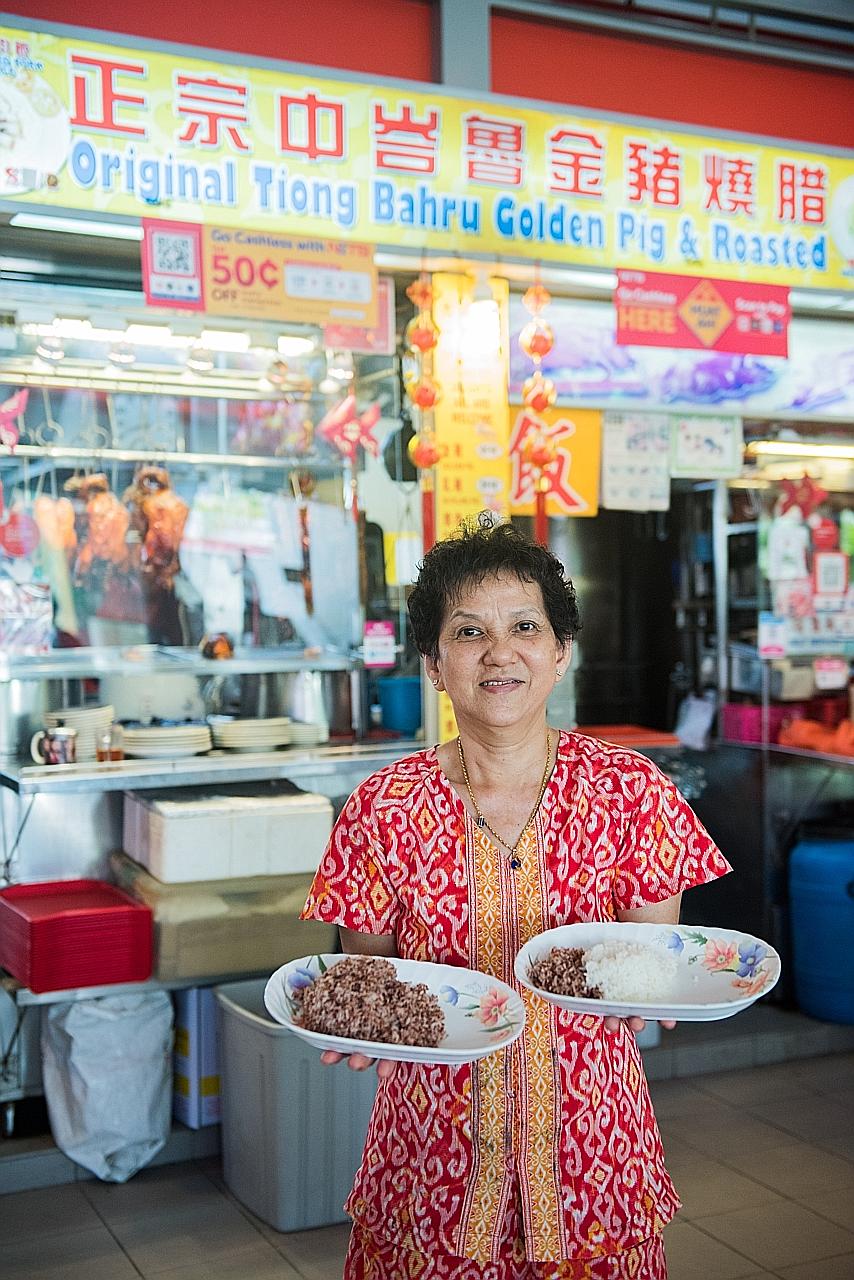 Madam Wee Ling Kue, 67, has added wholegrains to her dishes at Original Tiong Bahru Golden Pig & Roasted.