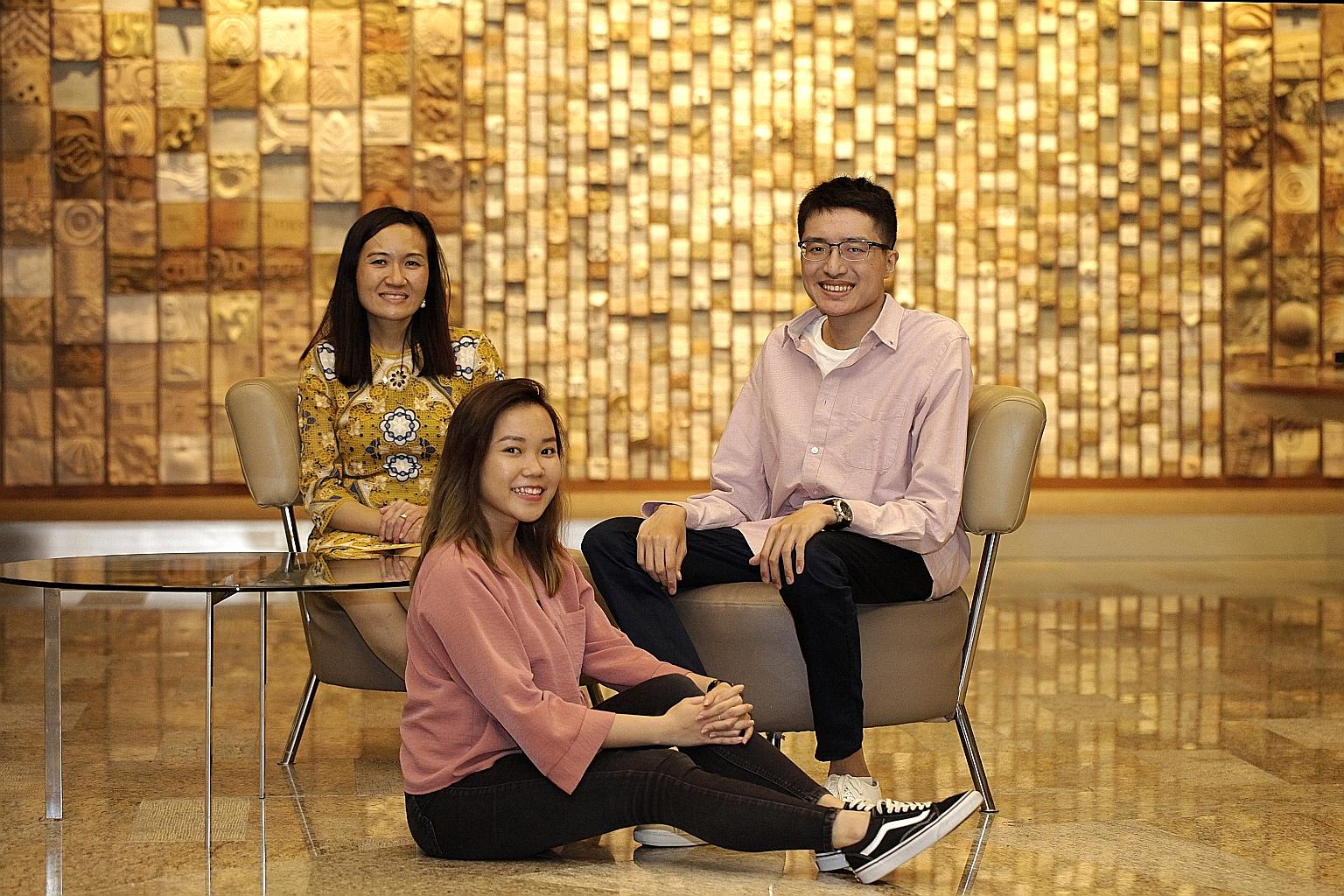 (From left) Scoliosis Support Singapore co-founder and president Jasmine Liew, with group members Nadia Tan and Aaron Yap. The group now has 216 members and they conduct meet-ups twice a year to give encouragement to those considering surgery. They a