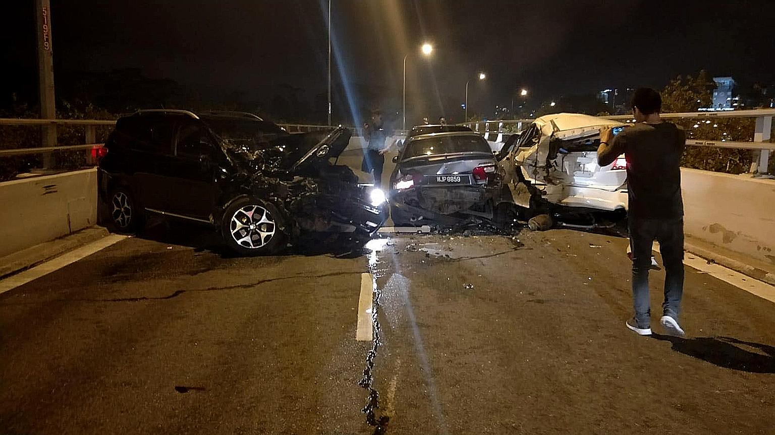 The accident at Woodlands Checkpoint early yesterday involved three Singapore-registered cars and a Malaysian-registered one. It comes a day after a fatal crash near the checkpoint that left two men dead.