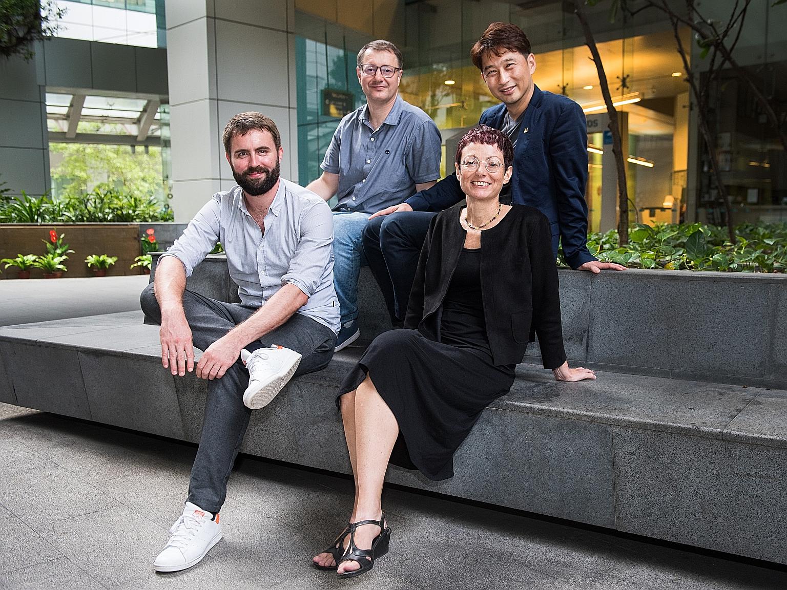 Co-founders of Immunoscape, (clockwise from front right) Dr Alessandra Nardin, Dr Michael Fehlings, Dr Evan Newell and Mr Ng Choon Peng.