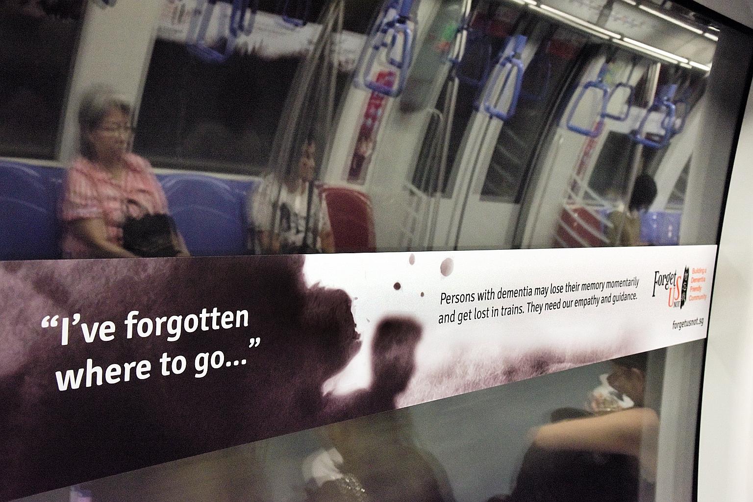 The Lien Foundation and Alzheimer's Disease Association, together with Moove Media, have decked out two North-East Line (NEL) trains to raise awareness of dementia, promote understanding of the behaviour that people with the condition might exhibit,