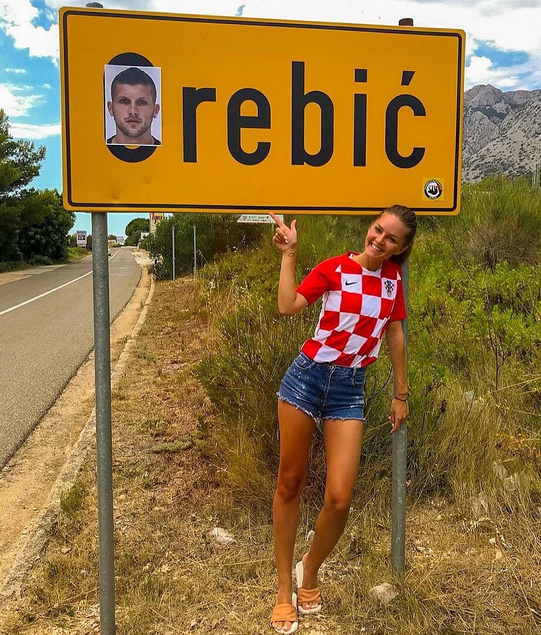 HOT SHOT #1 A fan pointing out that the Croatian town of Orebic has been renamed (Ante) Rebic after the Croatia winger. He is expected to line up against England today in their semi-final as Croatia aim to go one better than the Class of '98. CAUGHT 