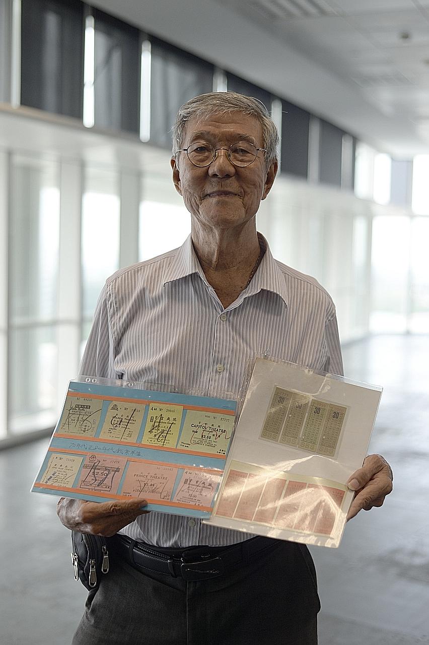 Besides bus tickets, Mr Sim Soo Tee also gave his collection of movie tickets (far left) from the 1970s and 1980s, issued by cinemas such as Odeon, Prince and Jubilee.