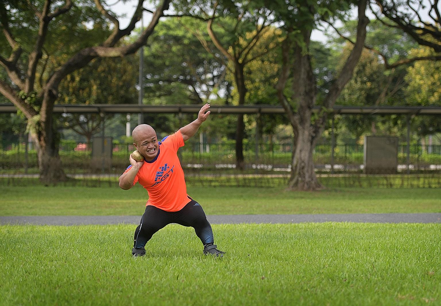 Mr Muhammed Diroy Noordin, who has dwarfism and stands at 1.3m, was a latecomer to shot put and javelin, having started training for national competitions only in 2013. He will be representing Singapore at the Asian Para Games in Indonesia in October