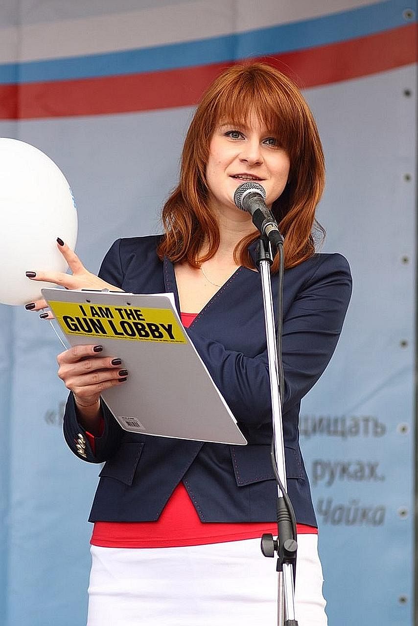 An undated photo of Maria Butina at a rally in Russia. The 29-year-old Russian has been arrested in the US on suspicion of being an unregistered Russian agent.