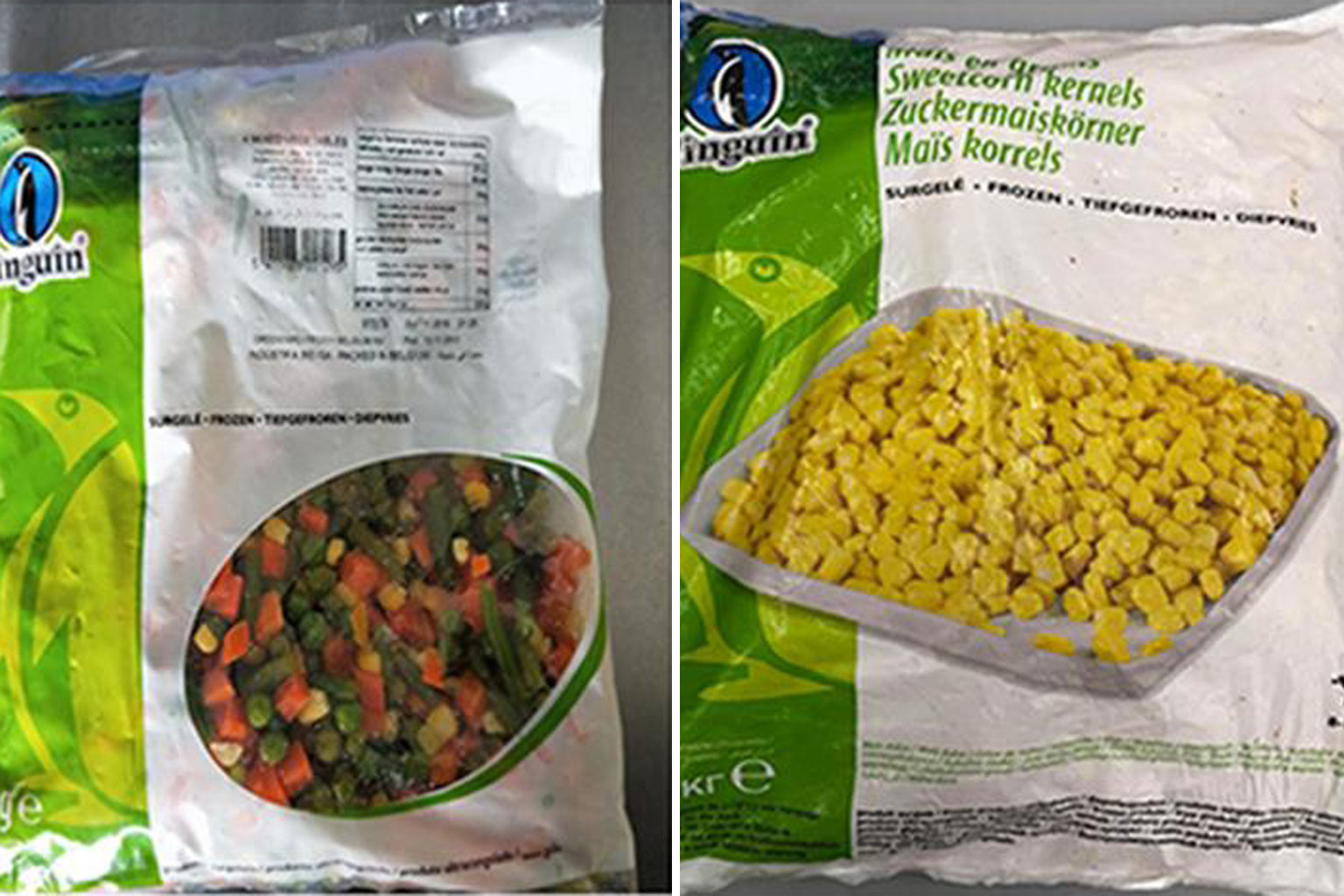 The affected food products are frozen mixed vegetables and sweet corn kernels under the Pinguin brand.