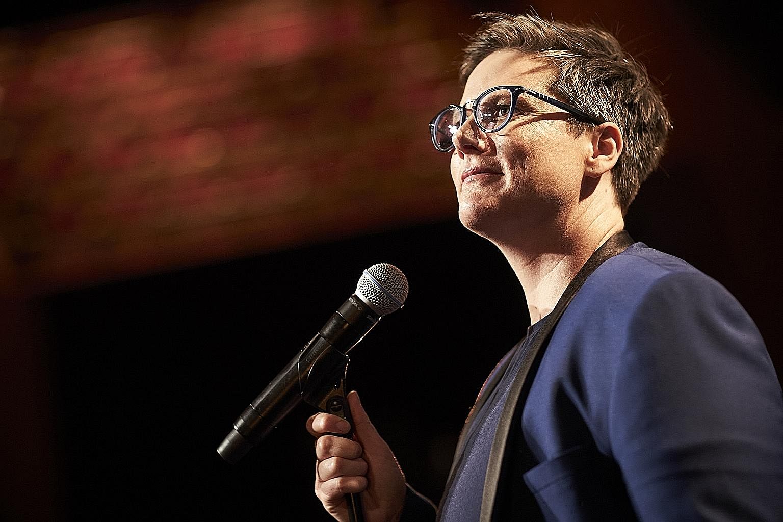 Gay comedienne Hannah Gadsby (above) does a blistering takedown of patriarchal power and shows raw emotion in her Netflix special Nanette, while Sacha Baron Cohen (left) reveals divisions in modern America as three characters in Who Is America?.
