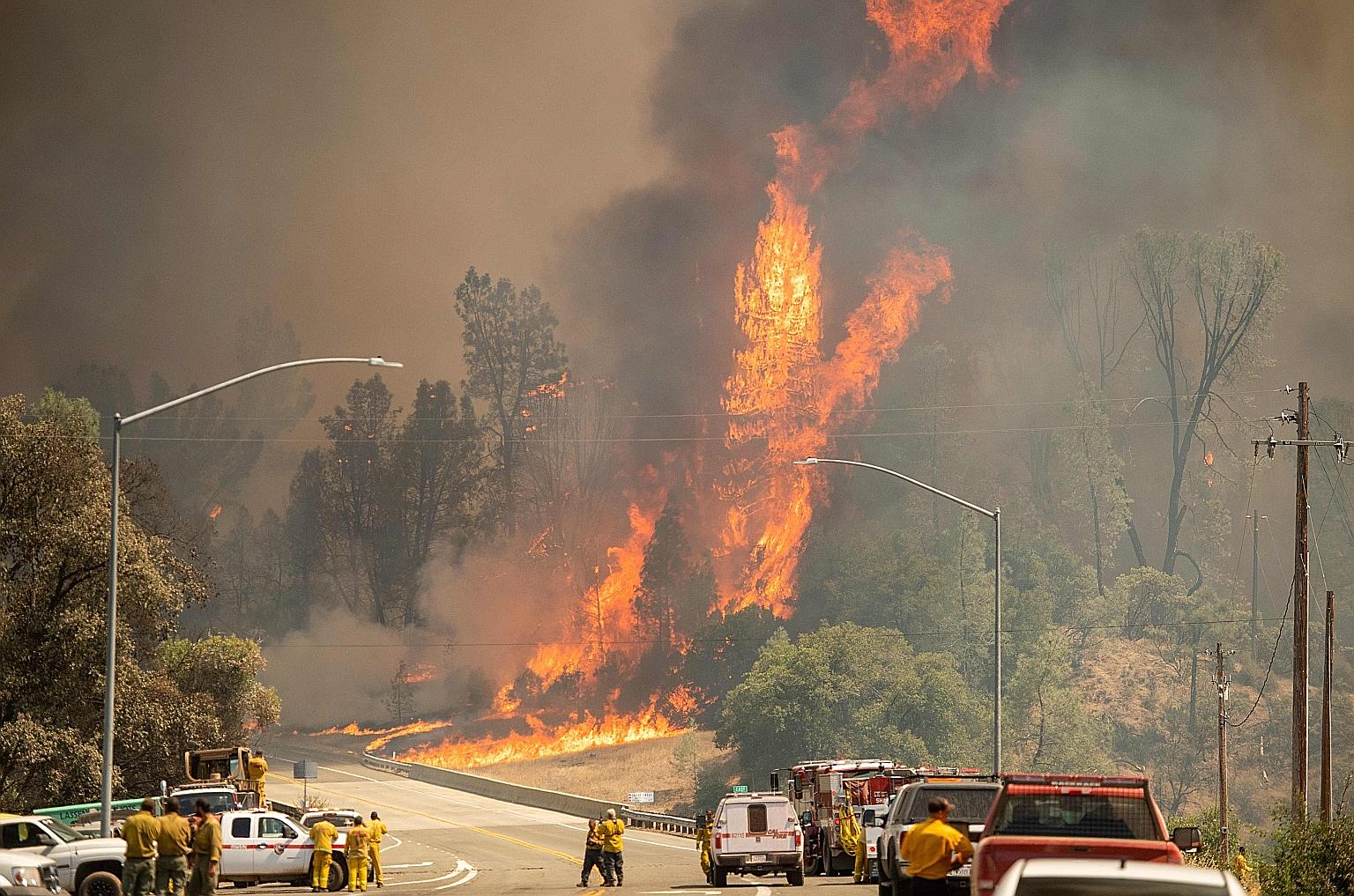 The Carr Fire raging near Whiskeytown in California last Friday. The state has also seen power shortages as record heat resulted in a surge in demand for air-conditioners.
