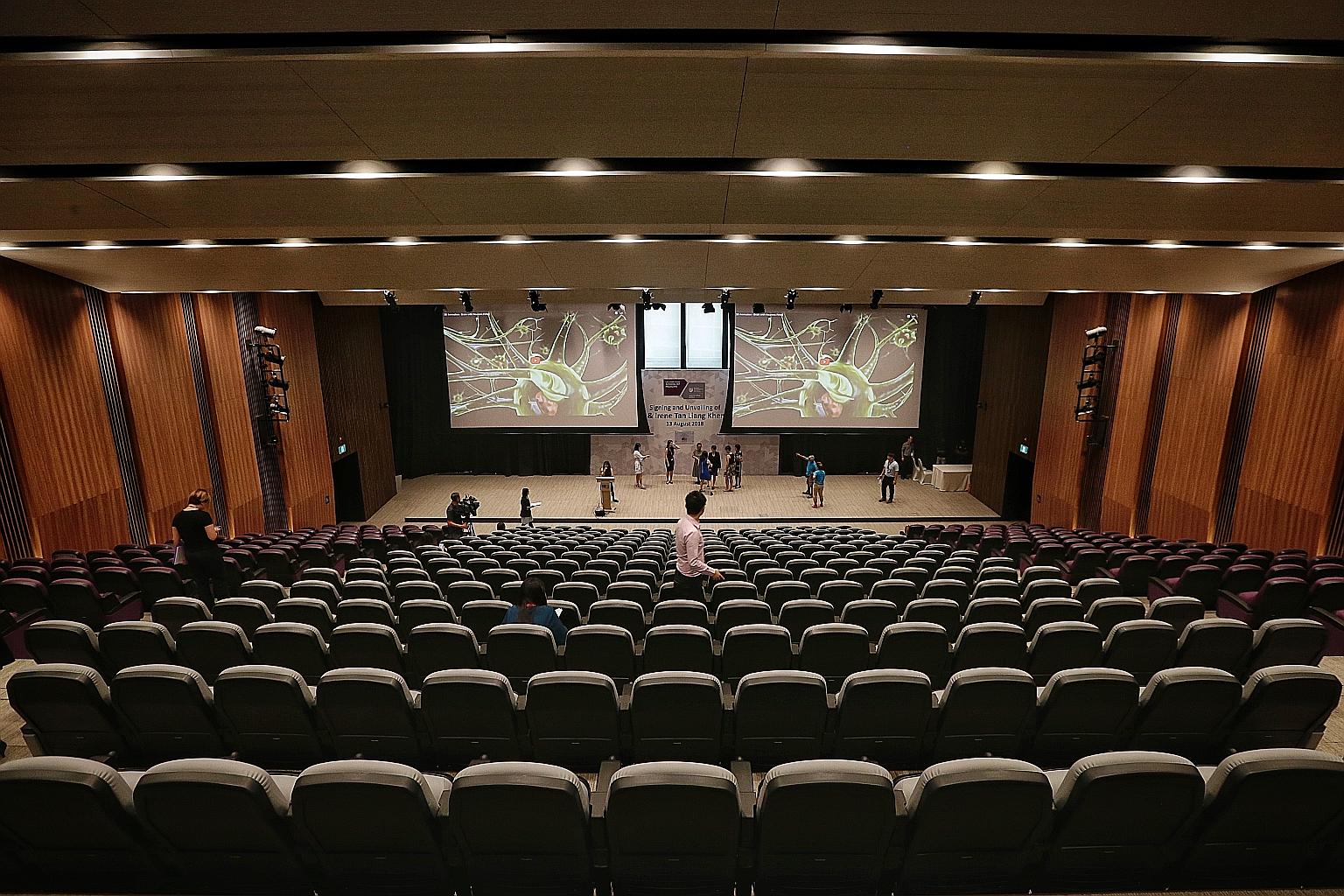 The Ong Tiong Tat and Irene Tan Liang Kheng Auditorium was named in honour of the late philanthropic couple (above). Madam Tan's estate has gifted $11 million to Nanyang Technological University for an endowment fund. The Government has matched it, b