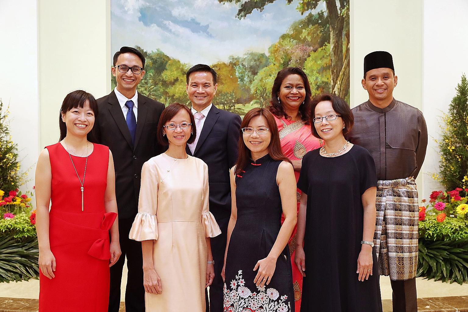 Recipients of the President's Award for Teachers 2018: (from left) Ms Ng Sheh Feng, 36, from Ahmad Ibrahim Secondary; Mr Matthew Ong, 38, from St Andrew's Junior School; Ms Goh Wai Leng, 42, from Geylang Methodist (Primary); Mr George Teo, 52, from S