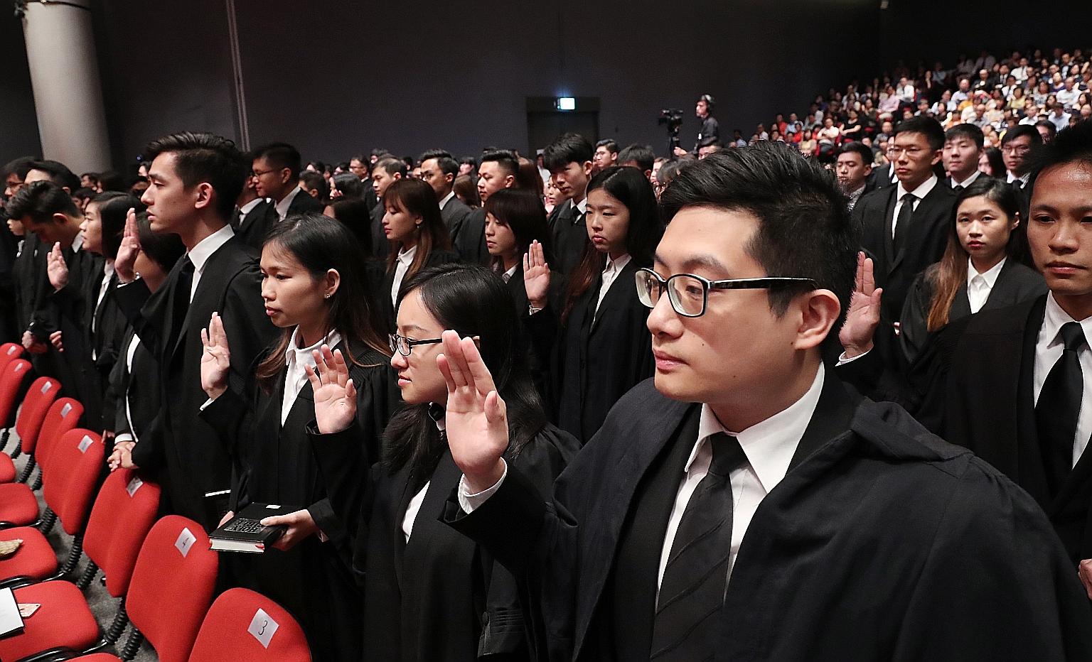 Lawyers gathered at the Supreme Court auditorium for yesterday's mass call, a proceeding that formally admits them to the Bar. Currently, admission to the Bar is synonymous with being qualified to practise law, but the new regime proposes to uncouple