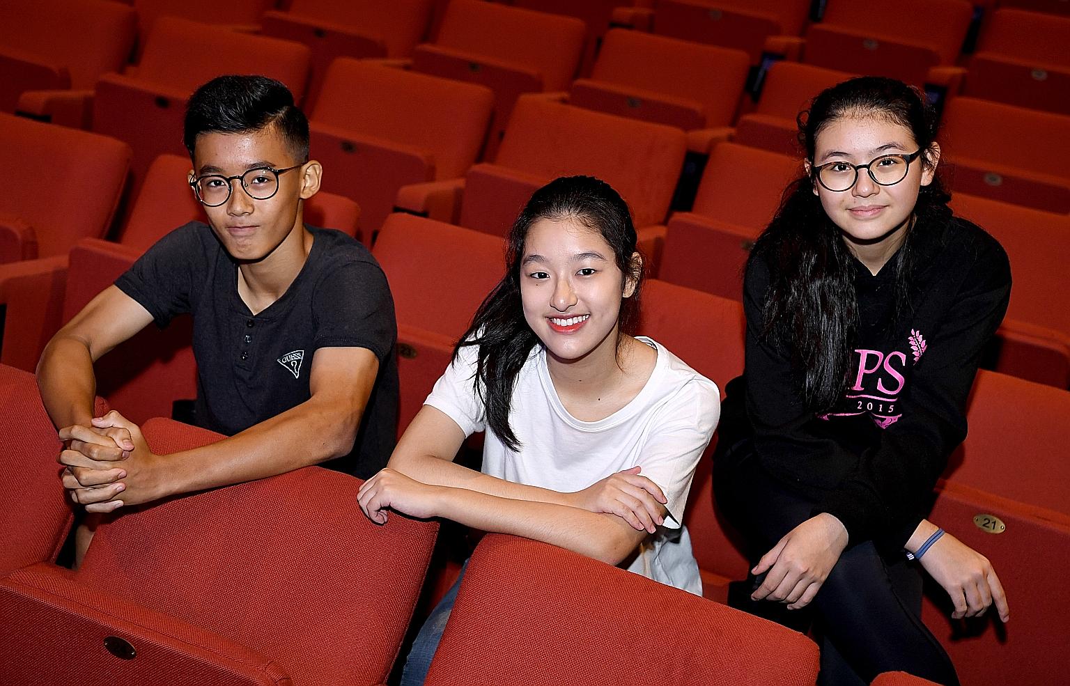(From left) Beatboxer Brisel Choo, 14, and singers Ashley New, 16, and Melissa Hecker, 13, are performing at this year's ChildAid concert, which will be held on Nov 25 and 26 at Resorts World Sentosa.