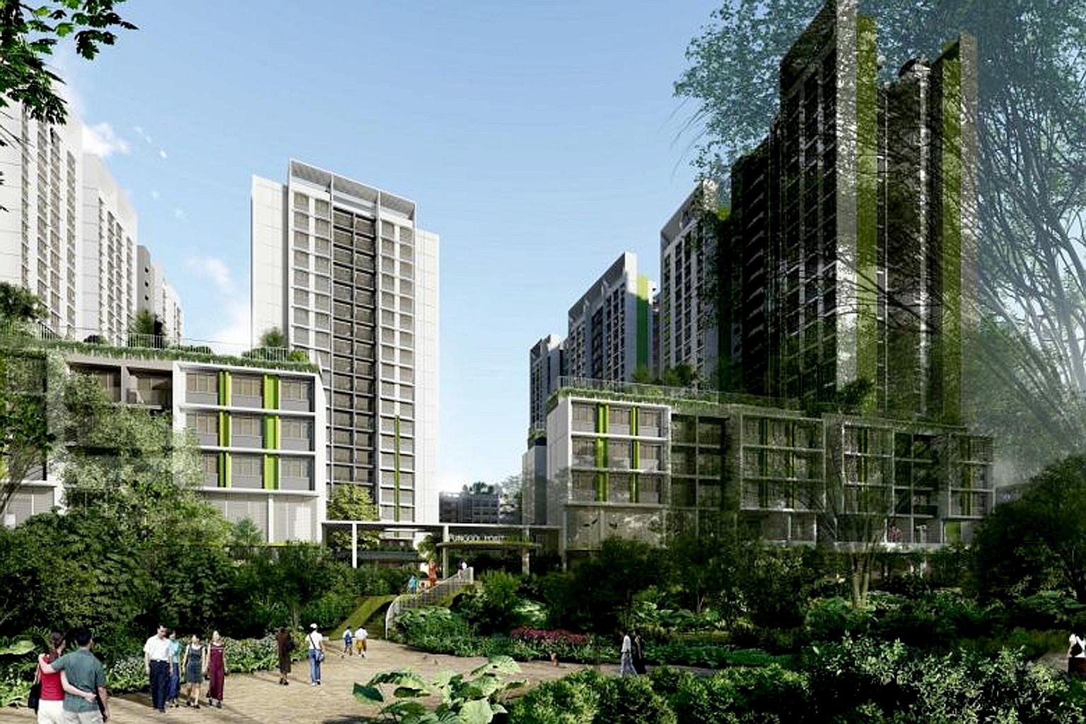 The 940-unit Punggol Point Woods, which will be in the waterfront district of Punggol Point. As of 5pm yesterday, there were 5,608 applications for 1,221 three-room and larger flats - 4.6 times the number of flats available - in Punggol Point.