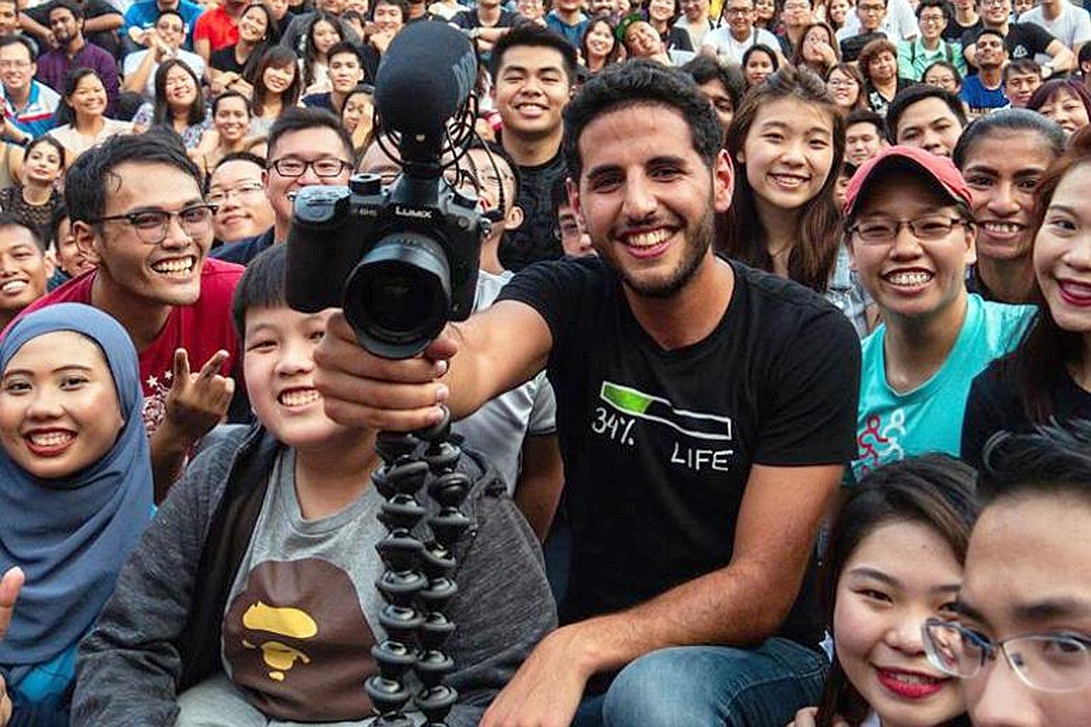 Vlogger Nuseir Yassin, who came to Singapore last month (left), made a video that lauds the Republic as an "almost perfect" country (above).