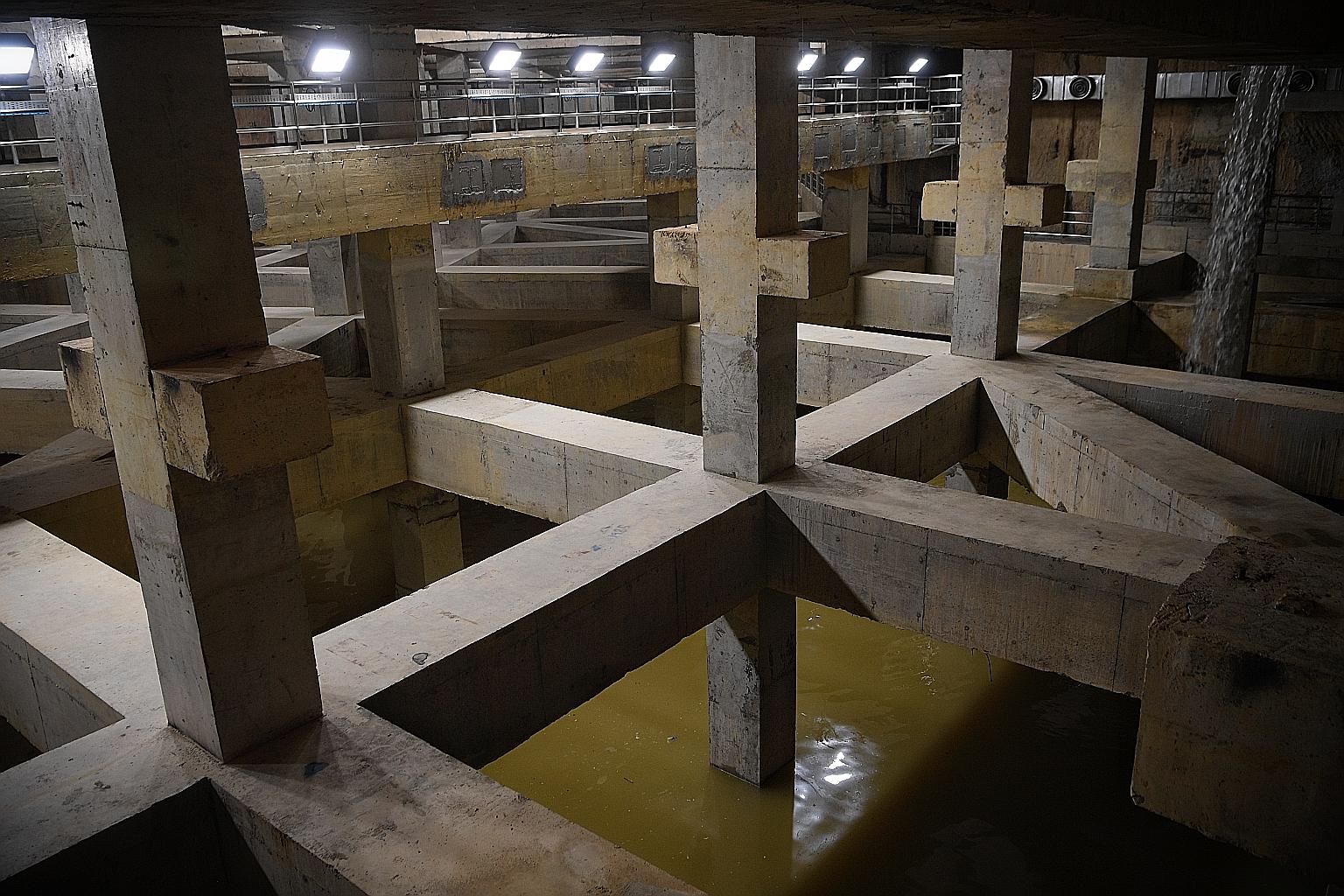 The interior of the Stamford Detention Tank, which lies 30m beneath the Botanic Gardens. The tank is part of the PUB works to prevent flooding of the scale that hit Orchard Road in 2010 and 2011.